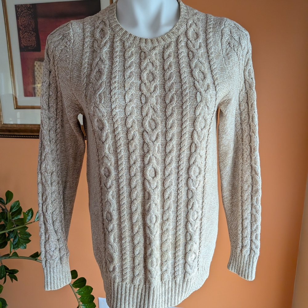 L.L. Bean Women's Cable Knit Crewneck Sweater - Beige Size M